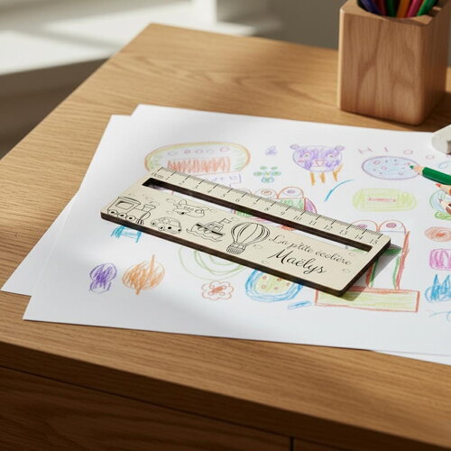Règle droite en bois personnalisée - décor transports
