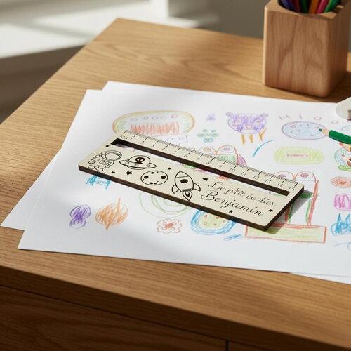 Règle droite en bois personnalisée - décor espace