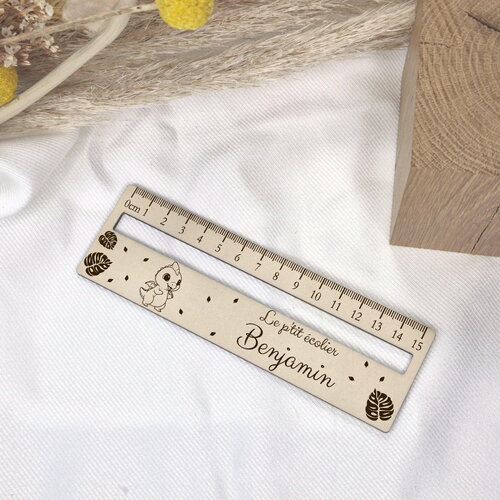 Règle droite en bois personnalisée - décor dinosaure debout ailes