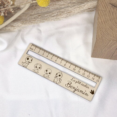 Règle droite en bois personnalisée - décor dinosaures