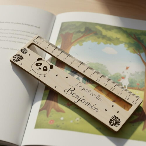 Règle droite en bois personnalisée - décor panda