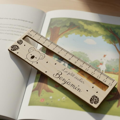 Règle droite en bois personnalisée - décor koala