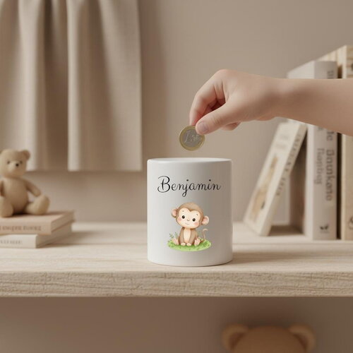 Tirelire céramique personnalisée pour enfant décor singe