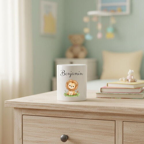 Tirelire céramique personnalisée pour enfant décor lion