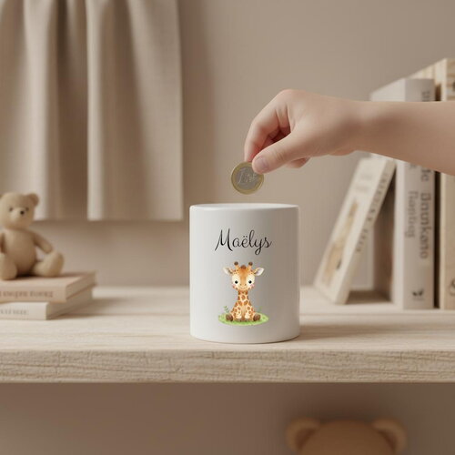 Tirelire céramique personnalisée pour enfant décor girafe