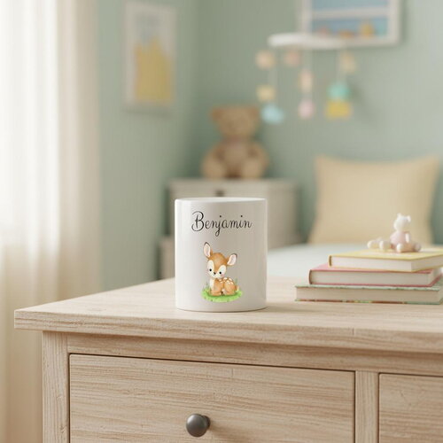 Tirelire céramique personnalisée pour enfant décor faon