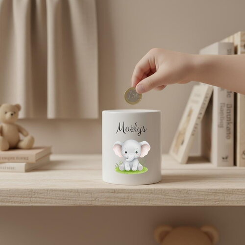 Tirelire céramique personnalisée pour enfant décor eléphant