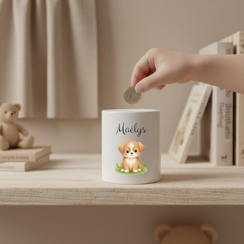 Tirelire céramique personnalisée pour enfant décor chien