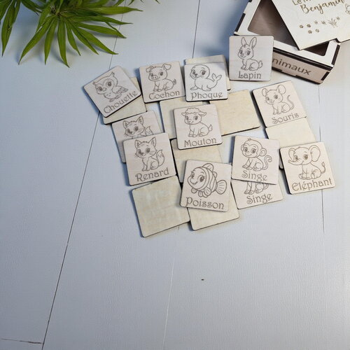 Jeu de mémoire en bois personnalisé - les animaux