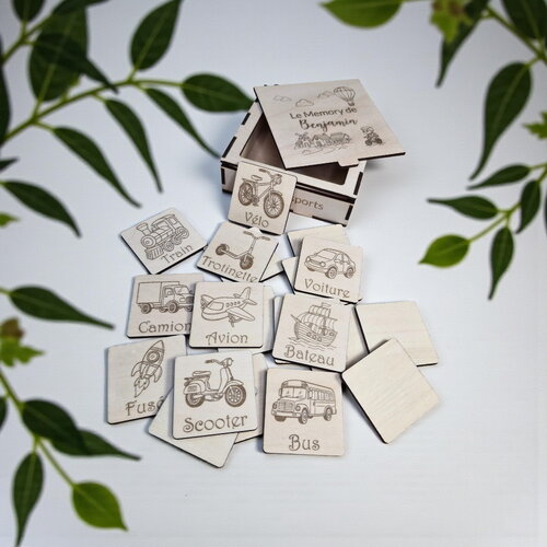 Jeu de mémoire en bois personnalisé - les transports