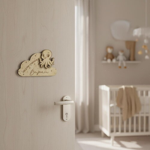 Plaque personnalisée pour chambre d'enfant, décor pieuvre