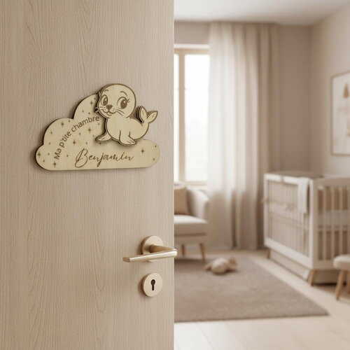 Plaque personnalisée pour chambre d'enfant, décor phoque