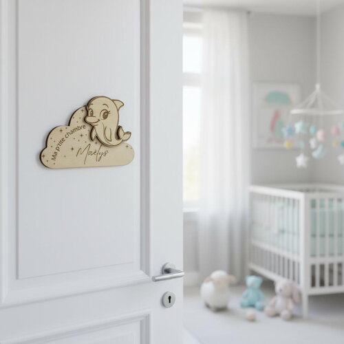 Plaque personnalisée pour chambre d'enfant, décor dauphin