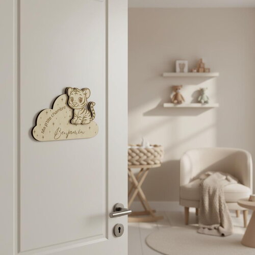 Plaque personnalisée pour chambre d'enfant, décor tigre