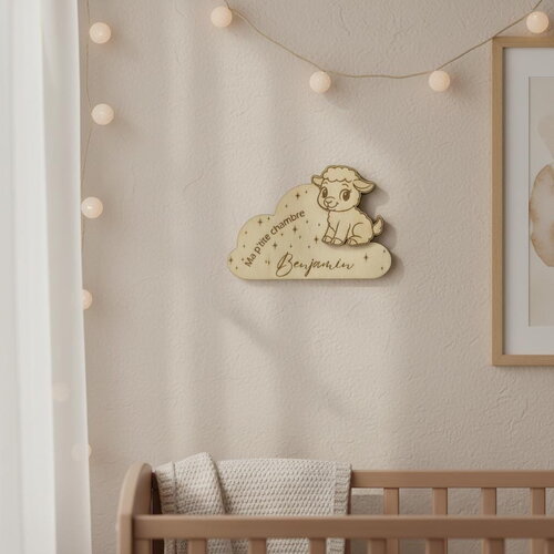 Plaque personnalisée pour chambre d'enfant, décor mouton