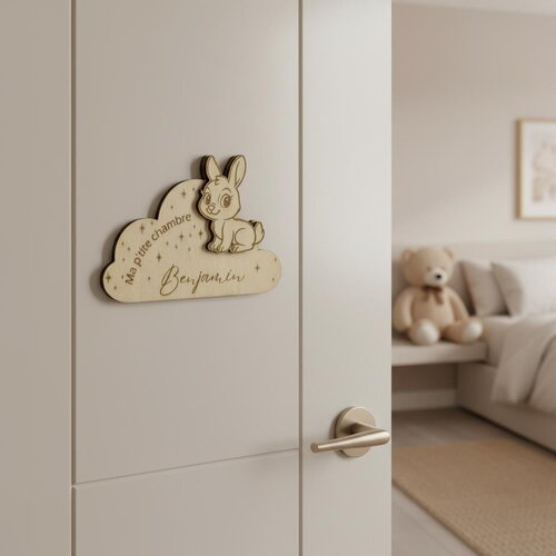 Plaque personnalisée pour chambre d'enfant, décor lapin