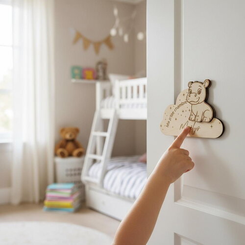 Plaque personnalisée pour chambre d'enfant, décor hippopotame