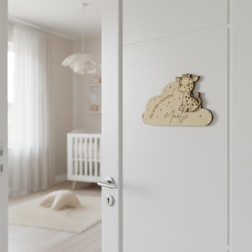 Plaque personnalisée pour chambre d'enfant, décor girafe