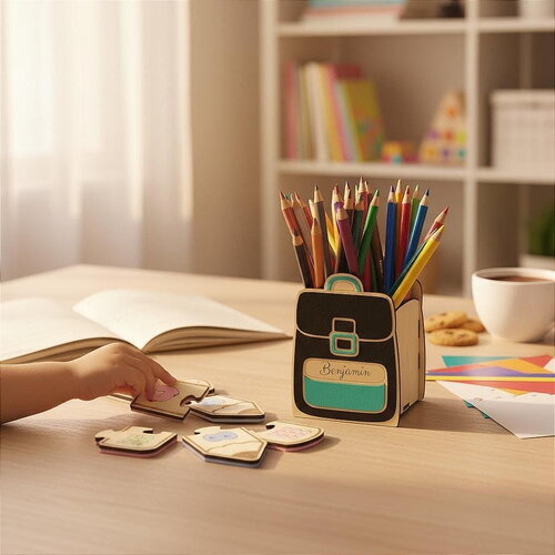 Pot à crayons et stylos en bois, cadeau pour enfants, décor cartable