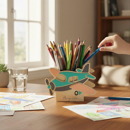 Pot à crayons et stylos en bois, cadeau pour enfants, décor avion