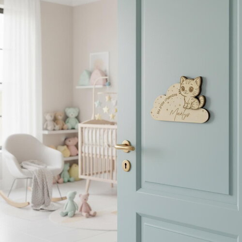 Plaque personnalisée pour chambre d'enfant, décor chat