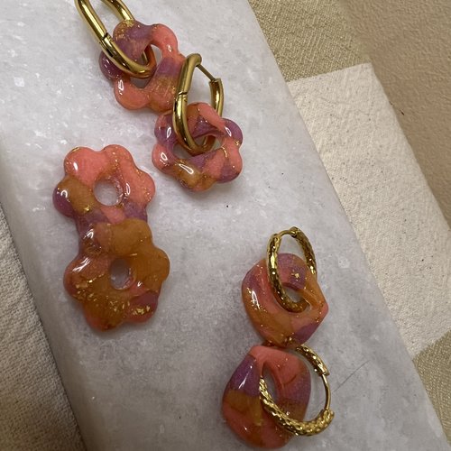 Pampilles fleur rose orange