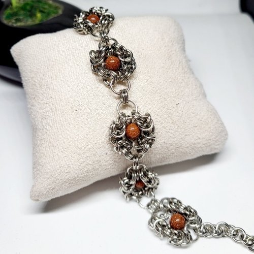 Bracelet chainmaille romanov en acier inoxydable et perle de soleil