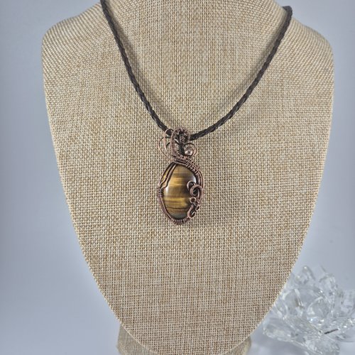 Pendentif wire wrapping œil de tigre
