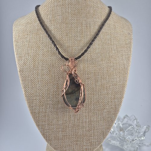 Pendentif wire wrapping labradorite et cuivre