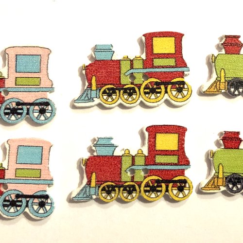 Lot de 6 boutons bois , bouton deux trous , button, train, locomotive