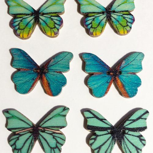 Lot de 6 boutons bois , bouton deux trous ,button, papillon, butterfly