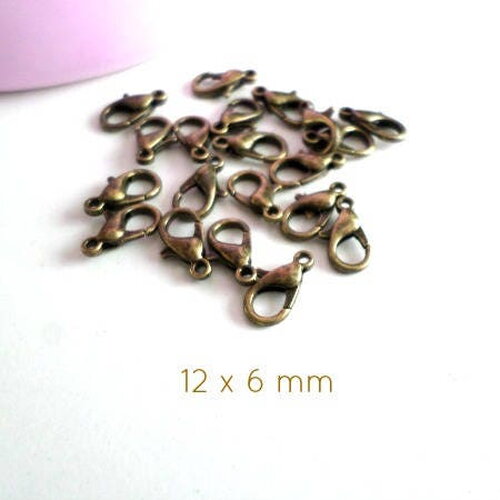 10 fermoirs mousquetons métal bronze 12 x 6 mm