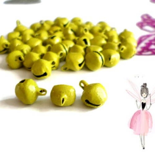 Lot de 10 grelots / clochettes breloques pendentifs en métal couleur jaune /vert 8 x 10 mm