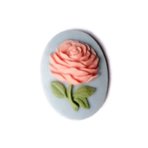 Grand cabochon camée de forme ovale en résine rose sur fond bleu- romantique amour fleur 30mm* 40mm