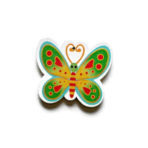Grand pendentif en bois forme et motif papillon vert 4.6cm x 4cm