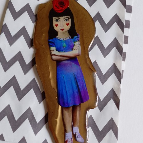 Magnet résine original "lulu" – personnage rétro en collage digital, pièce unique