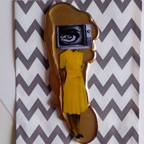 "magnet résine fait-main 'tv lady' – collage vintage humoristique".