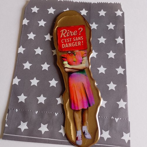 Magnet résine "rire ? c’est sans danger !" – aimant humoristique en collage vintage