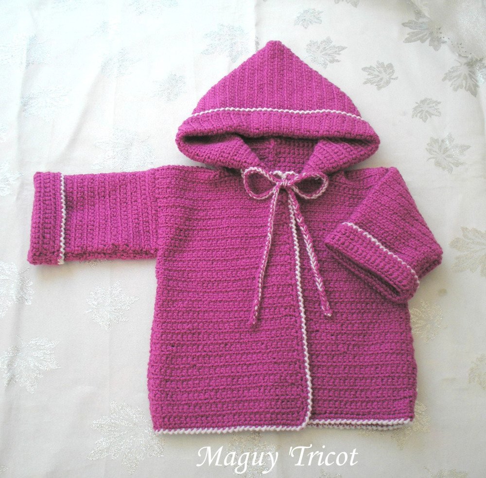 Gilet Bebe Capuche Laine Prune Et Blanche 6 Mois Un Grand Marche