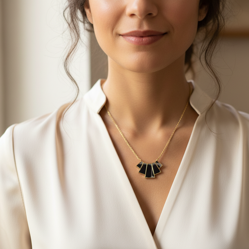 Collier chaine en acier inoxydable papier népalais bleu