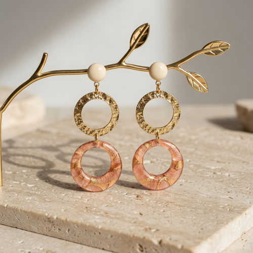 Boucles d'oreilles doubles cercles nāca — rose & bronze