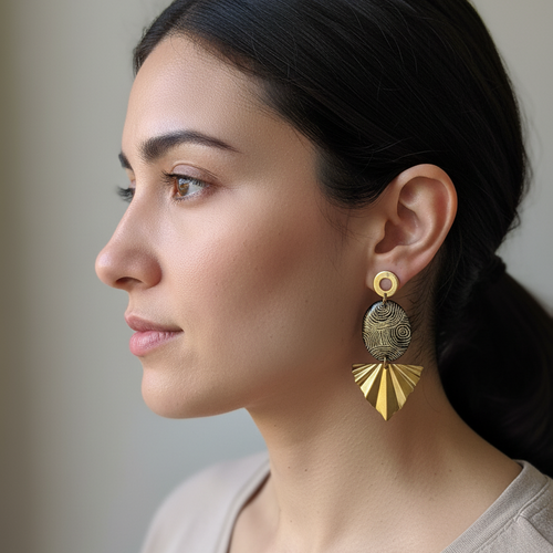 Boucles d'oreilles papier népalais noir et doré