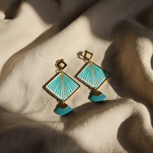 Boucles d’oreilles hīrā turquoise et doré