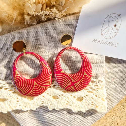 Créoles rose nacré & or | papier népalais artisanal | fait main france | collection kriyōla