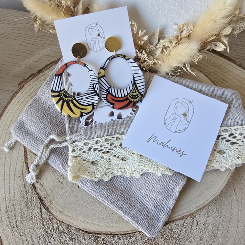 Créoles jaune & orange motifs wax | papier indien artisanal | fait main france | collection kriyōla