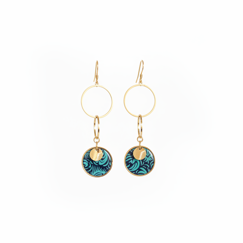Boucles saṅgha | cascade de cercles | papier indien bleu envoûtant | gold filled 14k | fait main france