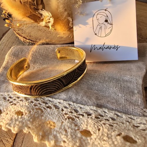 Manchette mahanès | papier népalais noir & or | motifs graphiques | laiton doré résiné