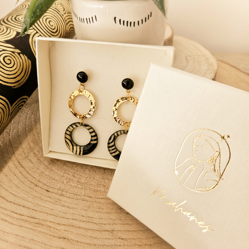 Boucles d'oreilles doubles cercles nāca — noir & doré