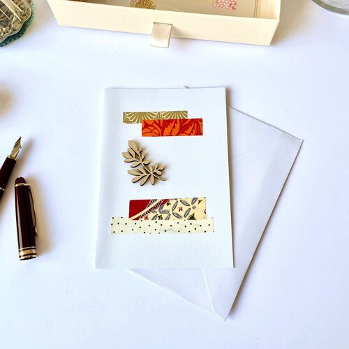Cartes postales nature tons chauds, papiers origami et rameau de bois