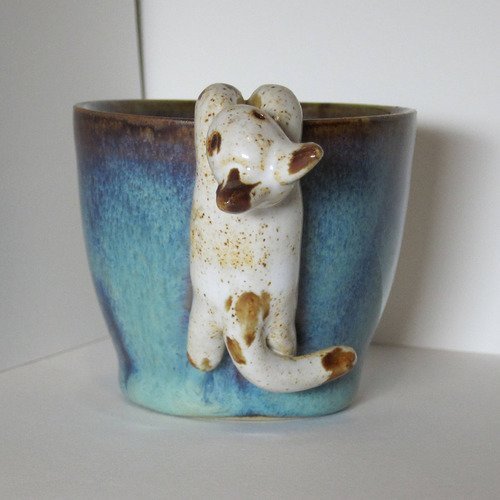 Sur Commande Mug En Gres Avec Chat Suspendu Mug Poterie Tasse Chat Un Grand Marche